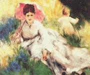 Pierre Renoir Woman with a Parasol and a Small Child on a Sunlit Hillside Spain oil painting reproduction